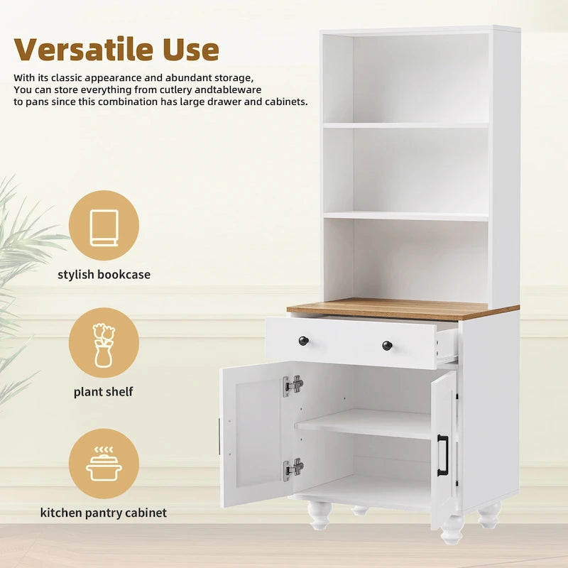 TV Stand with Gourd-Shaped Legs for TVs Up to 70,Entertainment Center with Bookshelves & Glass Doors,Adjustable Shelves
