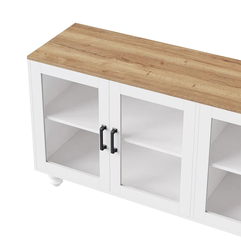 TV Stand with Gourd-Shaped Legs for TVs Up to 70,Entertainment Center with Bookshelves & Glass Doors,Adjustable Shelves