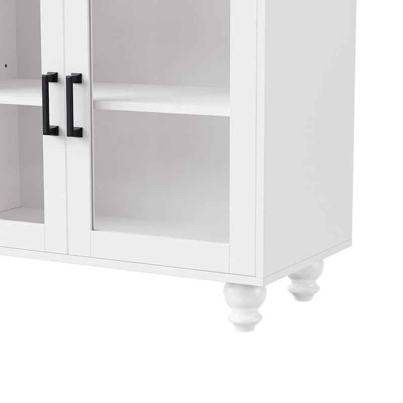 TV Stand with Gourd-Shaped Legs for TVs Up to 70,Entertainment Center with Bookshelves & Glass Doors,Adjustable Shelves
