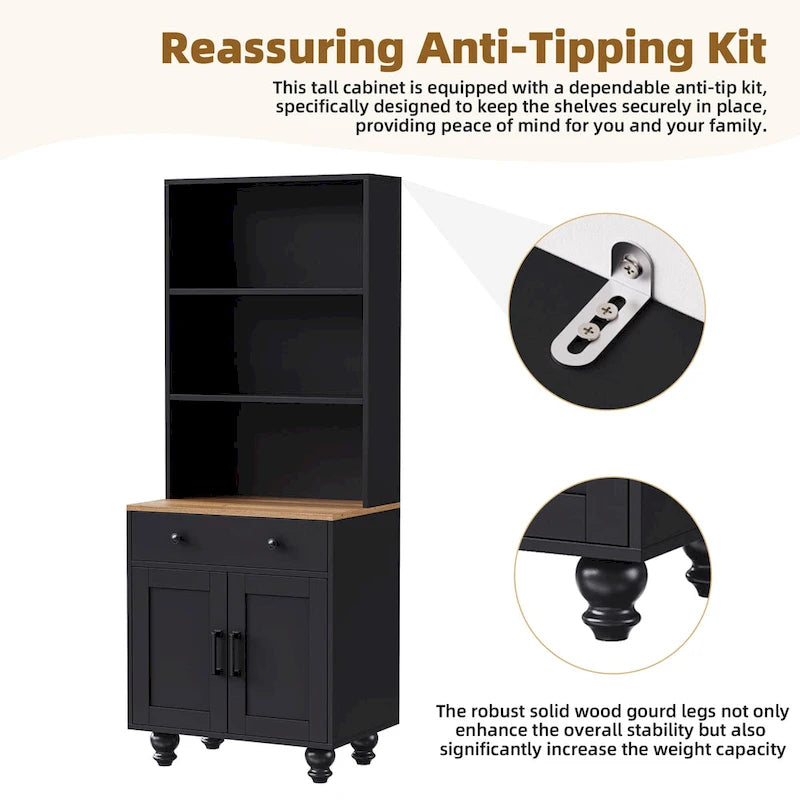 TV Stand with Gourd-Shaped Legs for TVs Up to 70,Entertainment Center with Bookshelves & Glass Doors,Adjustable Shelves