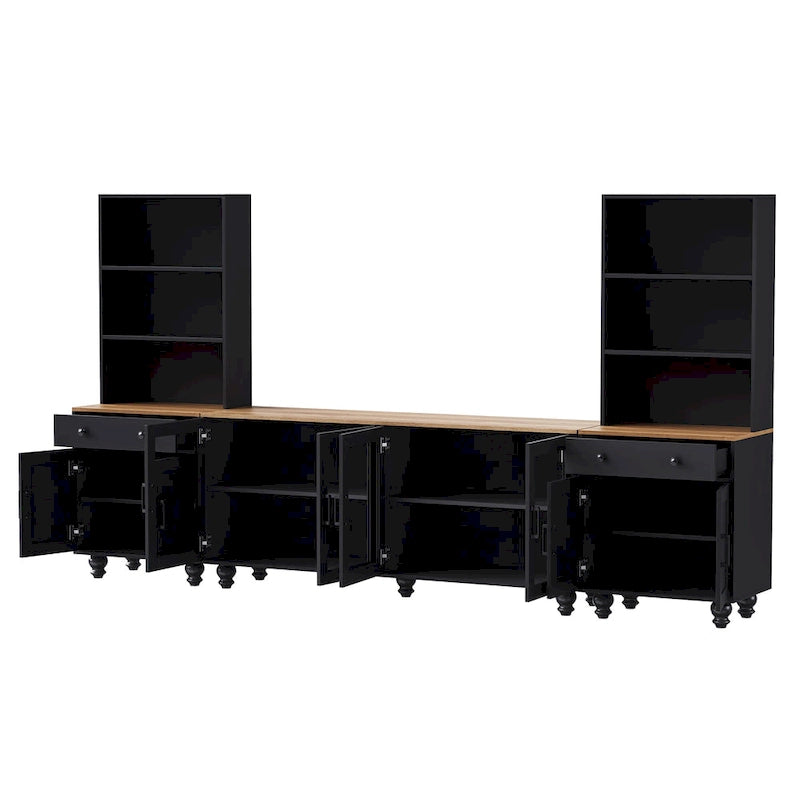 TV Stand with Gourd-Shaped Legs for TVs Up to 70,Entertainment Center with Bookshelves & Glass Doors,Adjustable Shelves