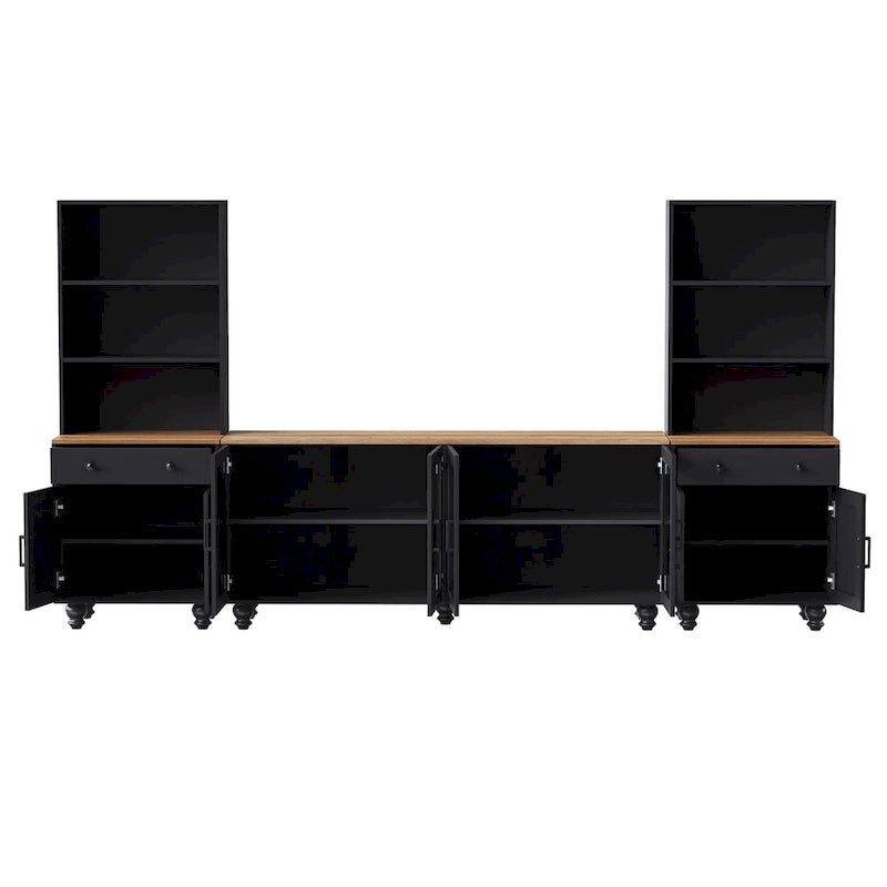 TV Stand with Gourd-Shaped Legs for TVs Up to 70,Entertainment Center with Bookshelves & Glass Doors,Adjustable Shelves