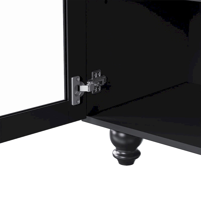 TV Stand with Gourd-Shaped Legs for TVs Up to 70,Entertainment Center with Bookshelves & Glass Doors,Adjustable Shelves
