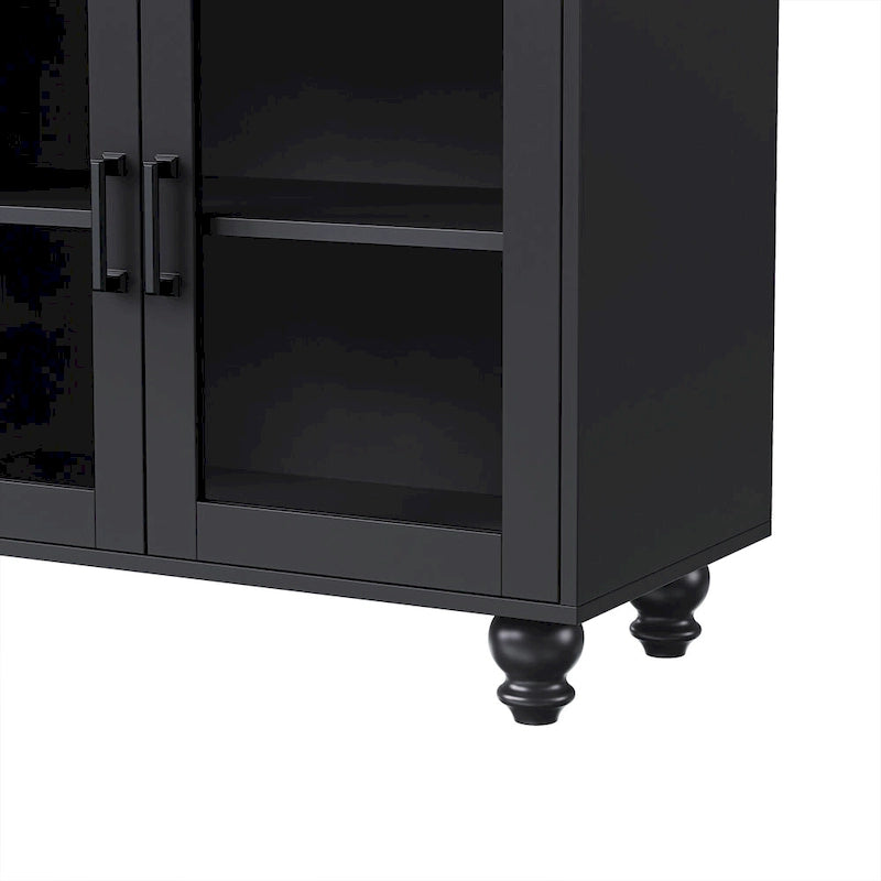 TV Stand with Gourd-Shaped Legs for TVs Up to 70,Entertainment Center with Bookshelves & Glass Doors,Adjustable Shelves