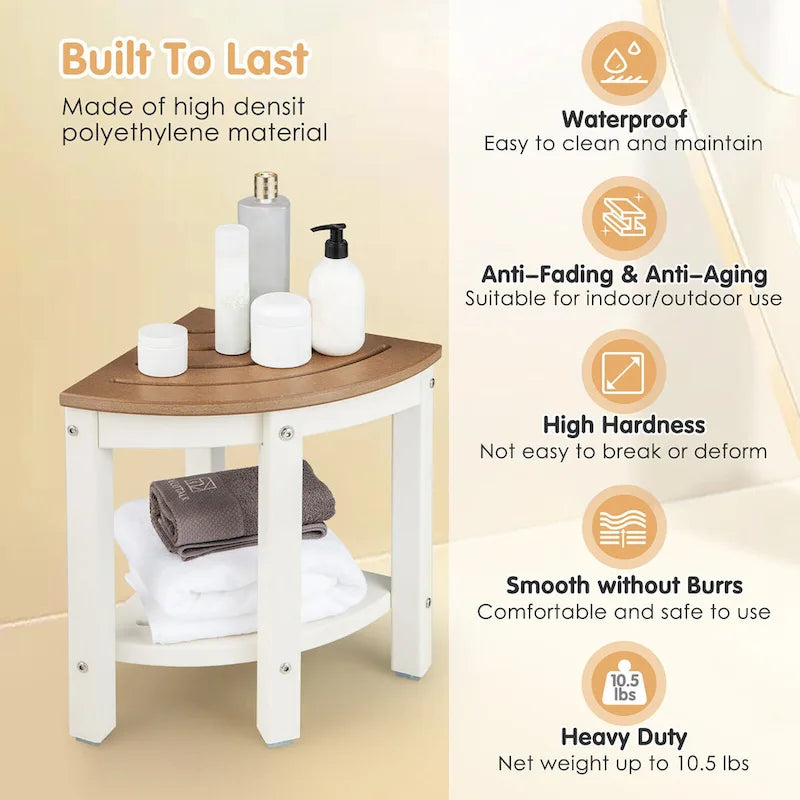 Gymax 2-Tier Corner Shower Bench Stool Waterproof Bathroom Stool Heavy