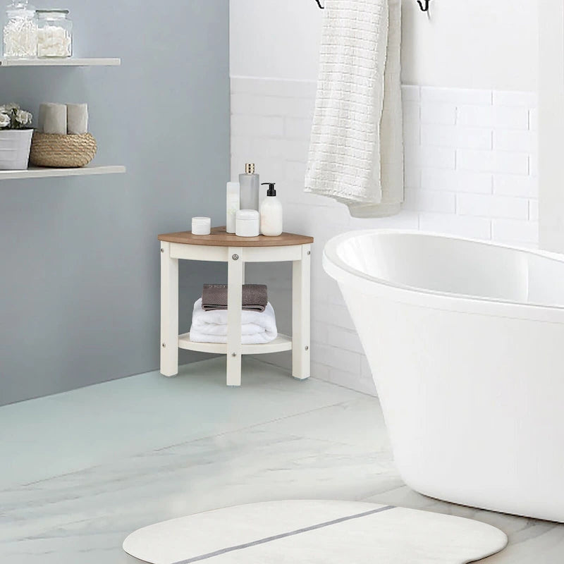 Gymax 2-Tier Corner Shower Bench Stool Waterproof Bathroom Stool Heavy