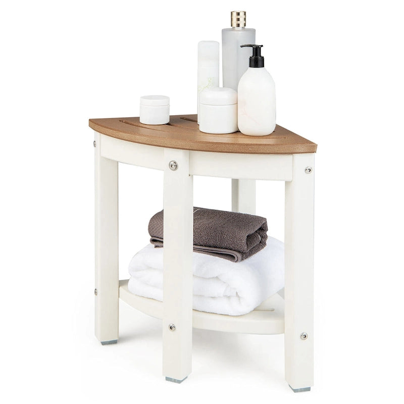 Gymax 2-Tier Corner Shower Bench Stool Waterproof Bathroom Stool Heavy