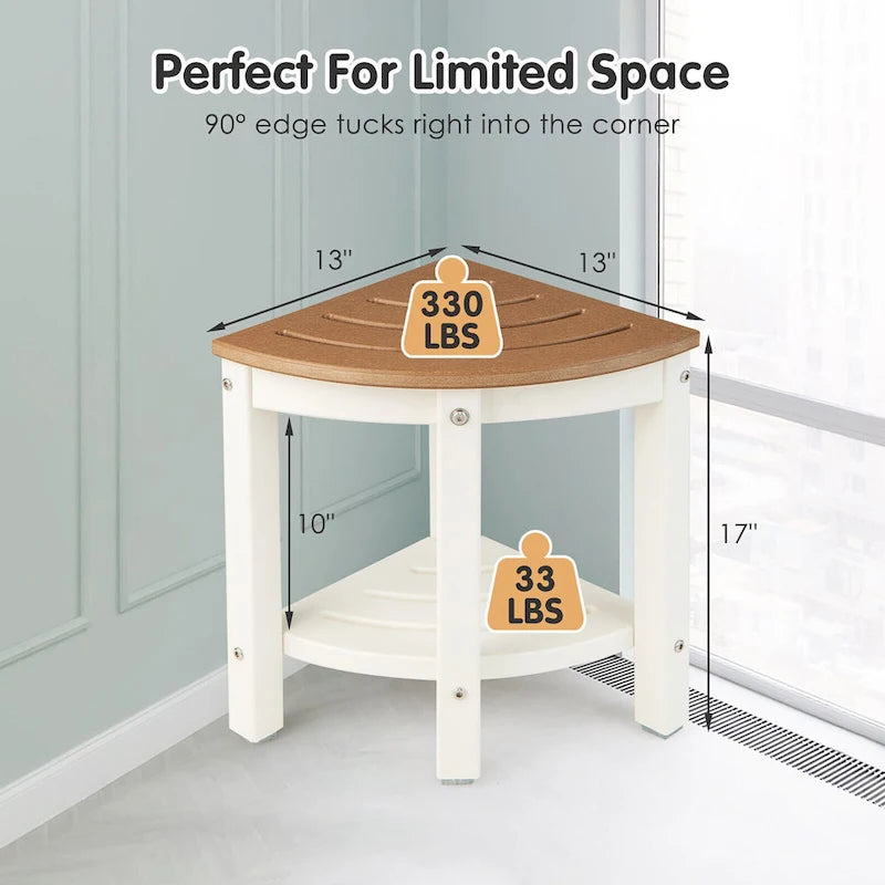 Gymax 2-Tier Corner Shower Bench Stool Waterproof Bathroom Stool Heavy