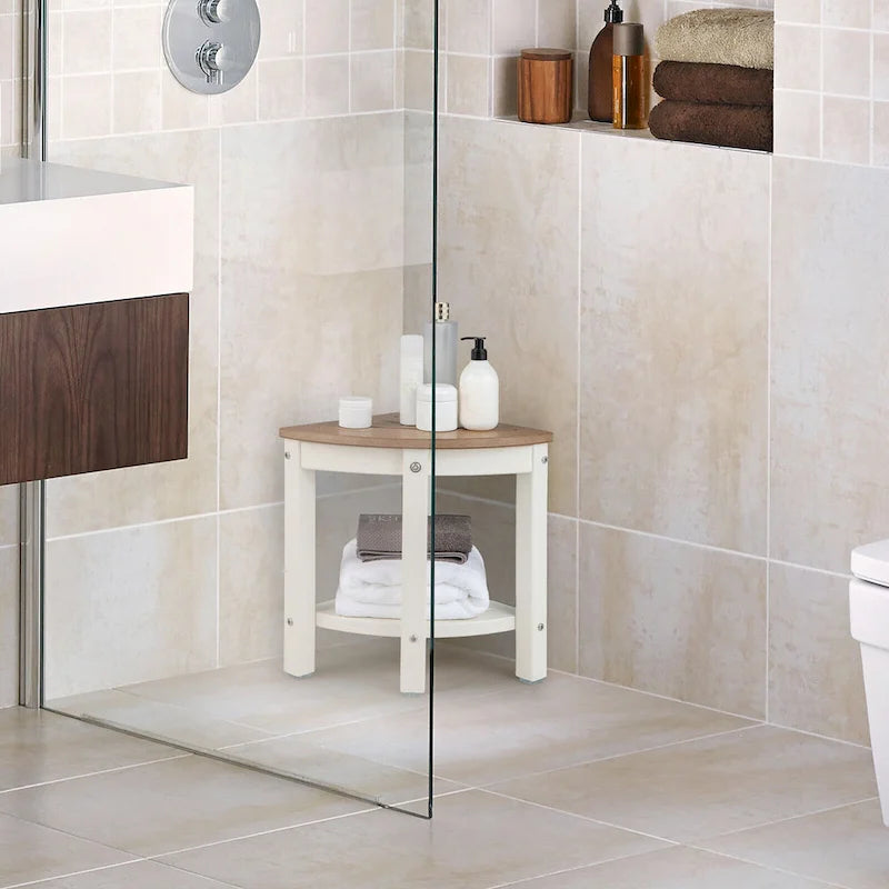 Gymax 2-Tier Corner Shower Bench Stool Waterproof Bathroom Stool Heavy