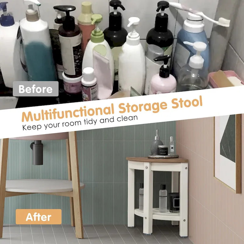 Gymax 2-Tier Corner Shower Bench Stool Waterproof Bathroom Stool Heavy