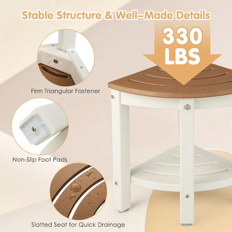 Gymax 2-Tier Corner Shower Bench Stool Waterproof Bathroom Stool Heavy
