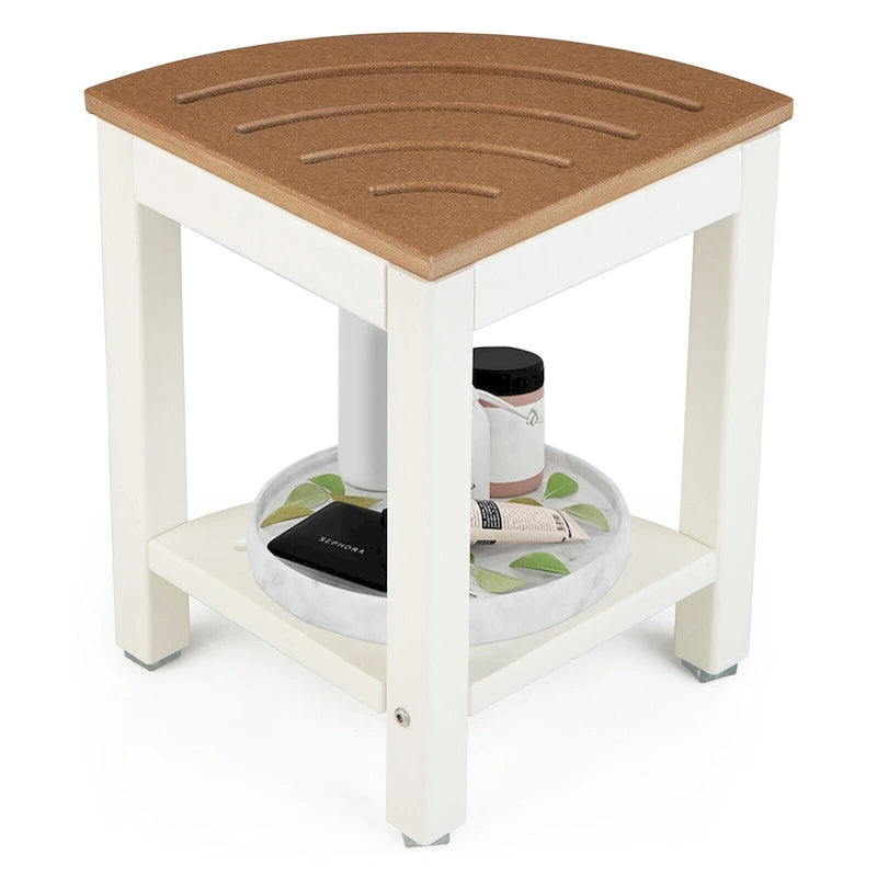 Gymax 2-Tier Corner Shower Bench Stool Waterproof Bathroom Stool Heavy