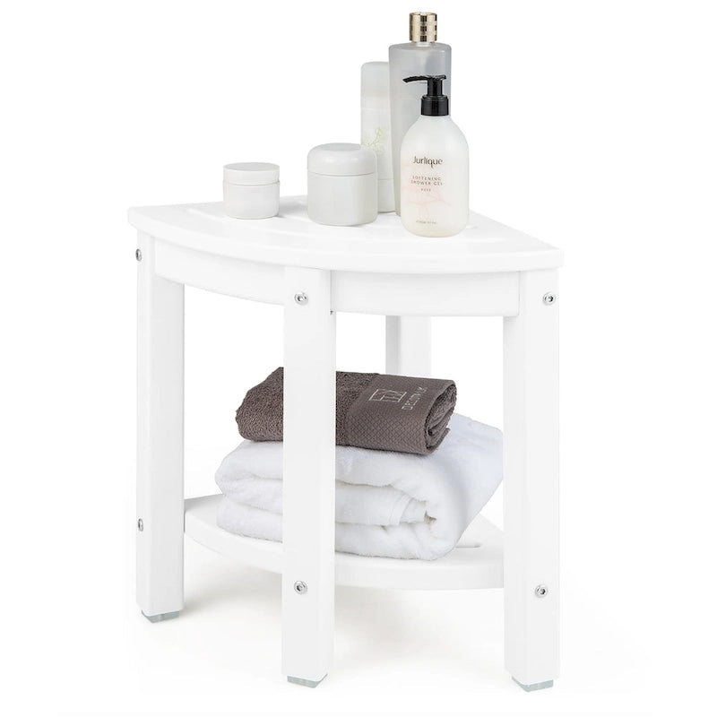 Gymax 2-Tier Corner Shower Bench Stool Waterproof Bathroom Stool Heavy