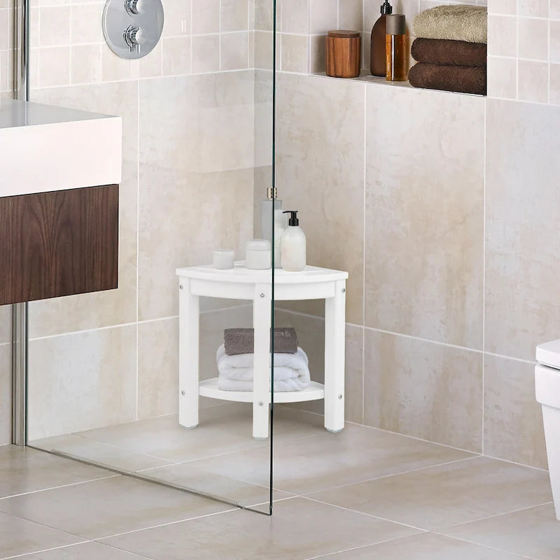 Gymax 2-Tier Corner Shower Bench Stool Waterproof Bathroom Stool Heavy