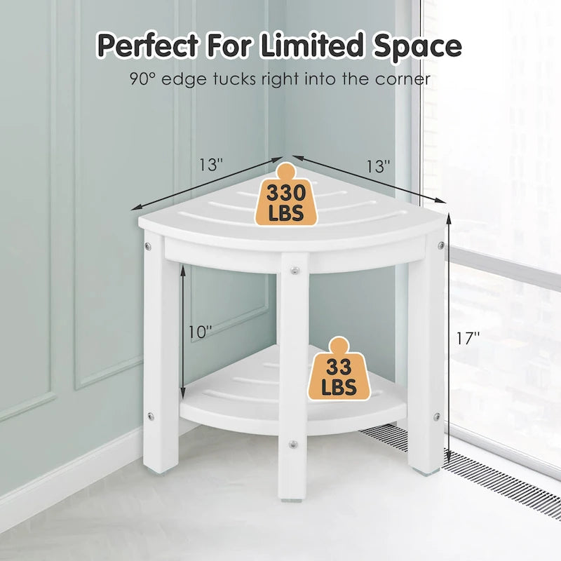 Gymax 2-Tier Corner Shower Bench Stool Waterproof Bathroom Stool Heavy