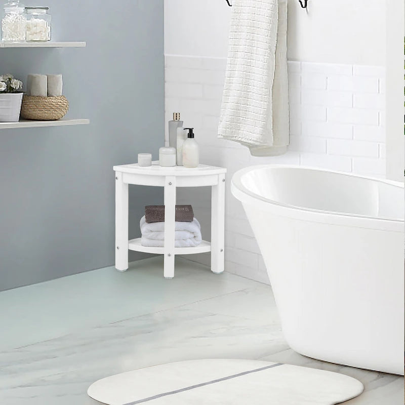 Gymax 2-Tier Corner Shower Bench Stool Waterproof Bathroom Stool Heavy