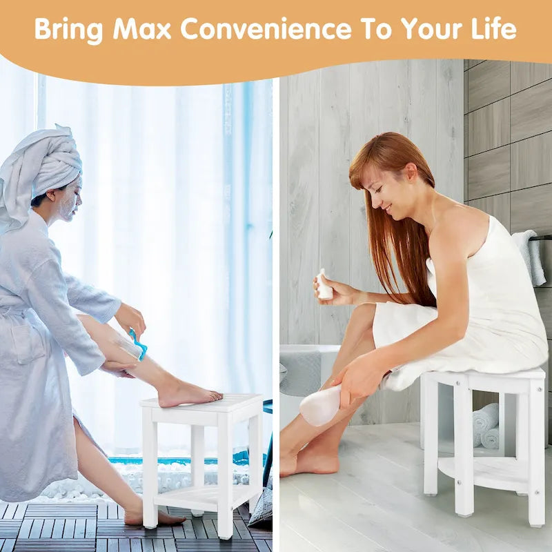 Gymax 2-Tier Corner Shower Bench Stool Waterproof Bathroom Stool Heavy