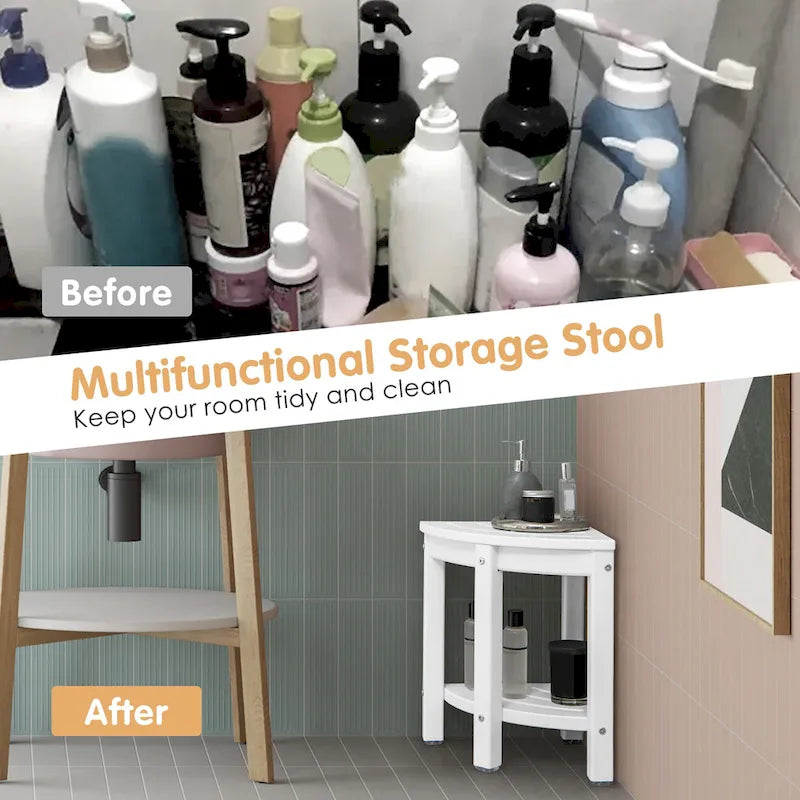Gymax 2-Tier Corner Shower Bench Stool Waterproof Bathroom Stool Heavy