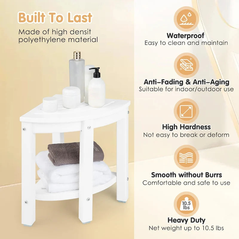 Gymax 2-Tier Corner Shower Bench Stool Waterproof Bathroom Stool Heavy