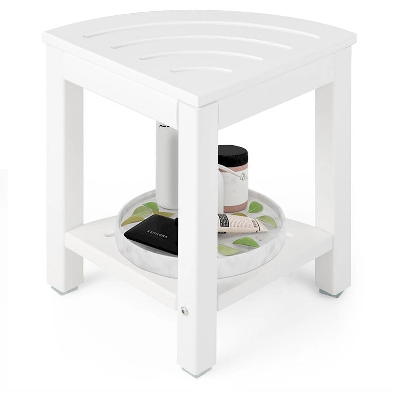 Gymax 2-Tier Corner Shower Bench Stool Waterproof Bathroom Stool Heavy