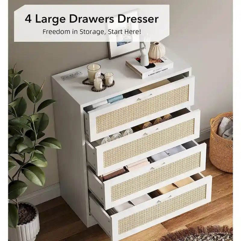 Rattan 4 Drawer Dresser for Bedroom