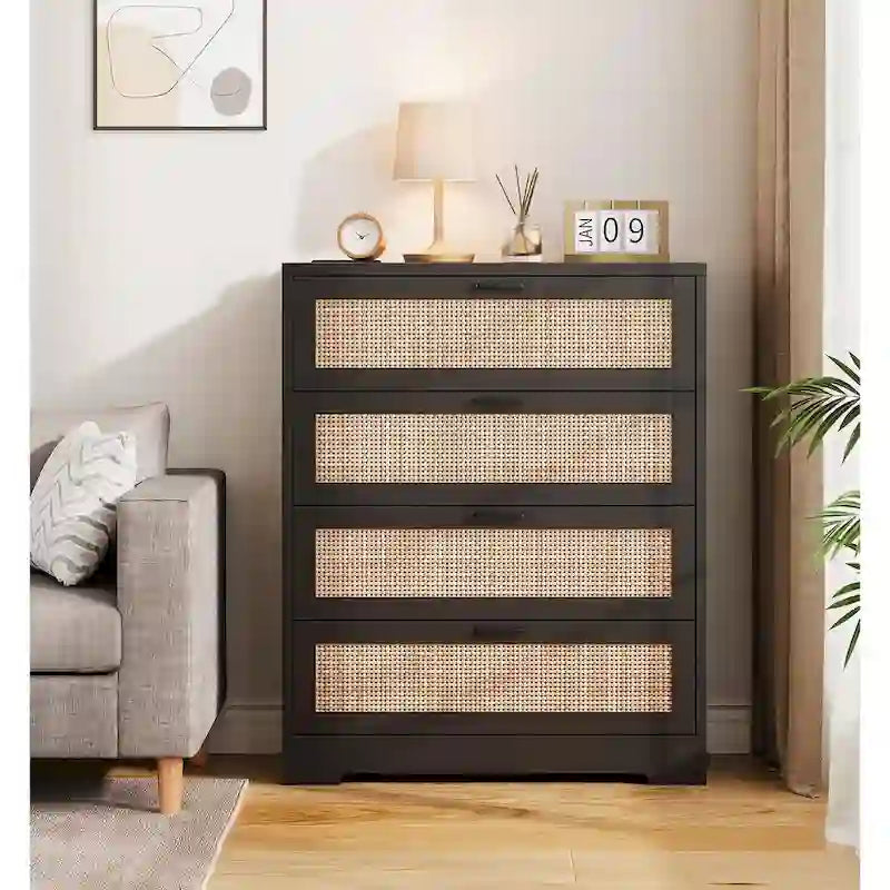 Rattan 4 Drawer Dresser for Bedroom