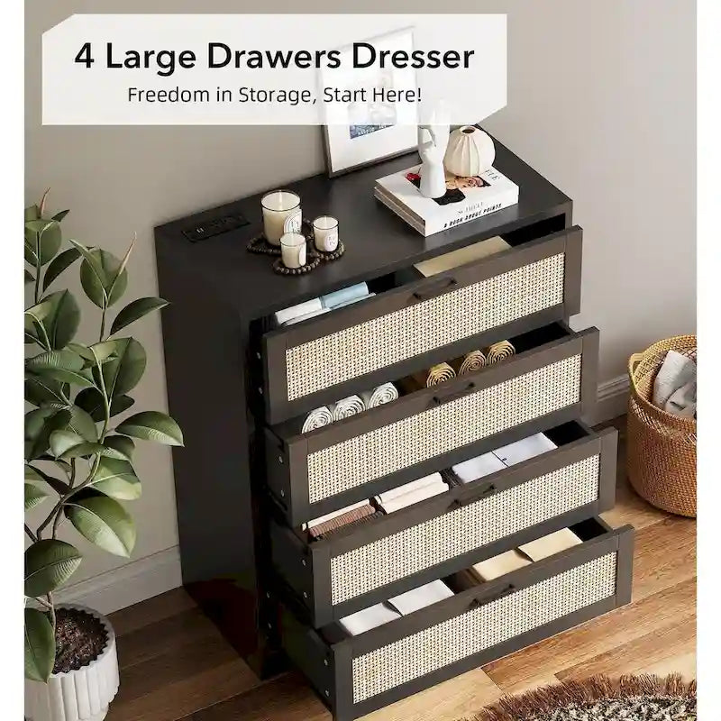Rattan 4 Drawer Dresser for Bedroom