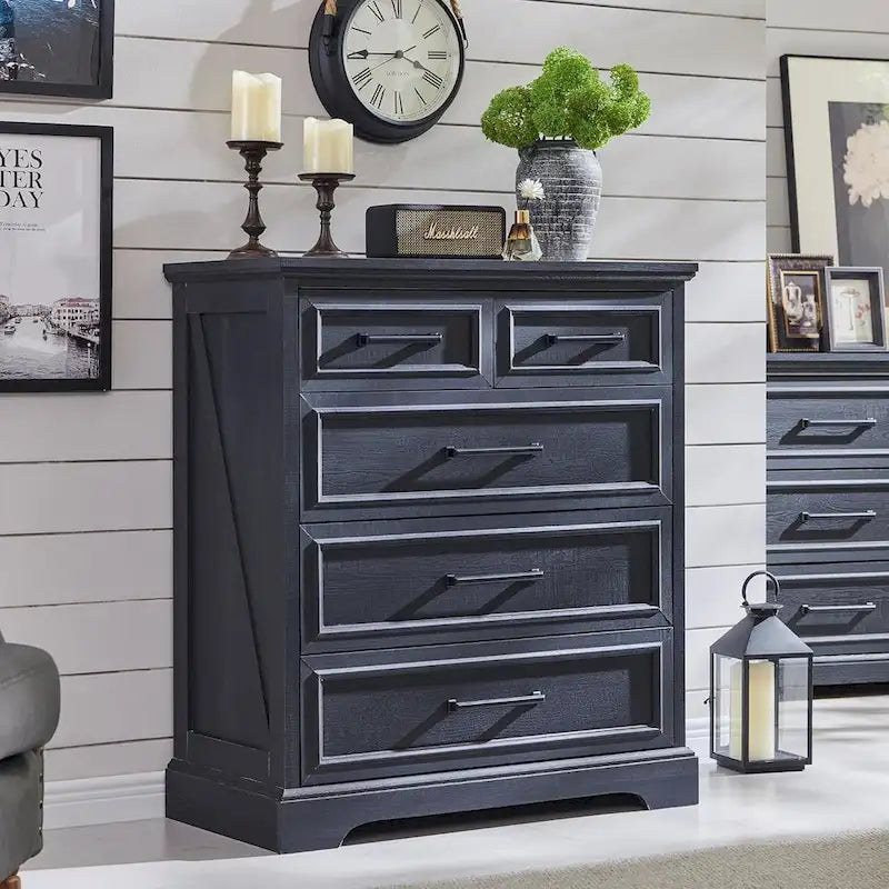 Farmhouse 5 Drawer Dresser for Bedroom, Modern Chest of Drawers