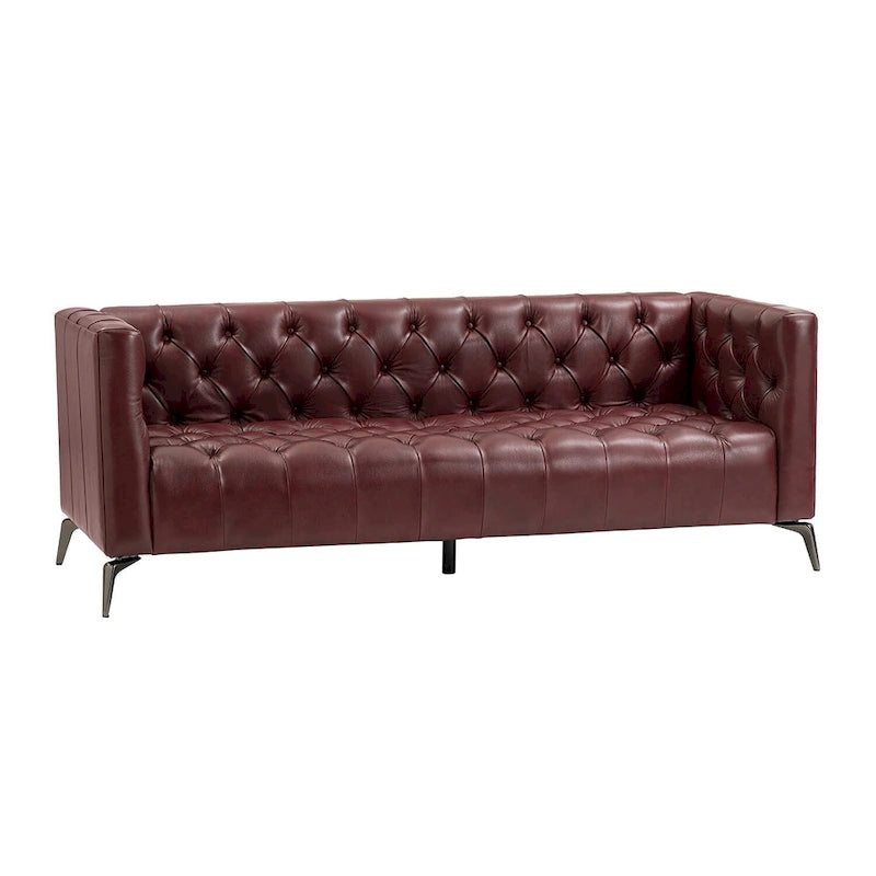 Nestor Transitional Genuine Leather Sofa with Metal Legs and Tufted Back