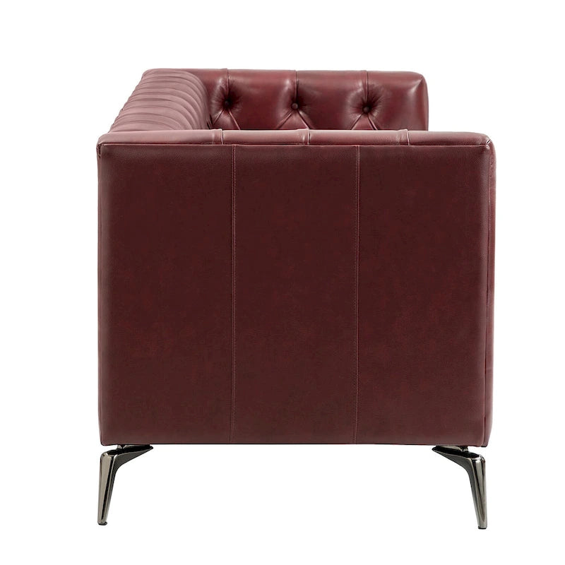 Transitional Genuine Leather Sofa with Metal Legs & Tufted Back