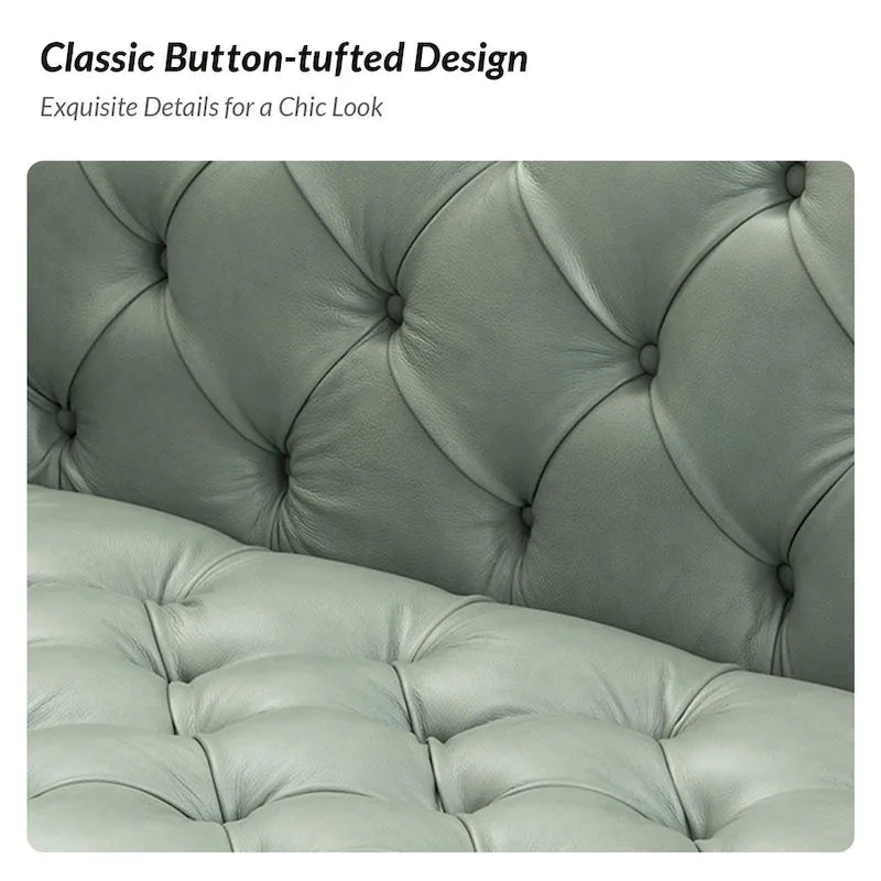 Nestor Transitional Genuine Leather Sofa with Metal Legs and Tufted Back