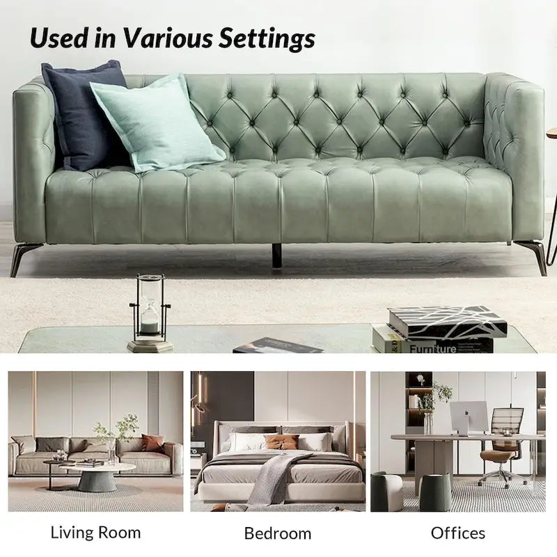Transitional Genuine Leather Sofa with Metal Legs & Tufted Back
