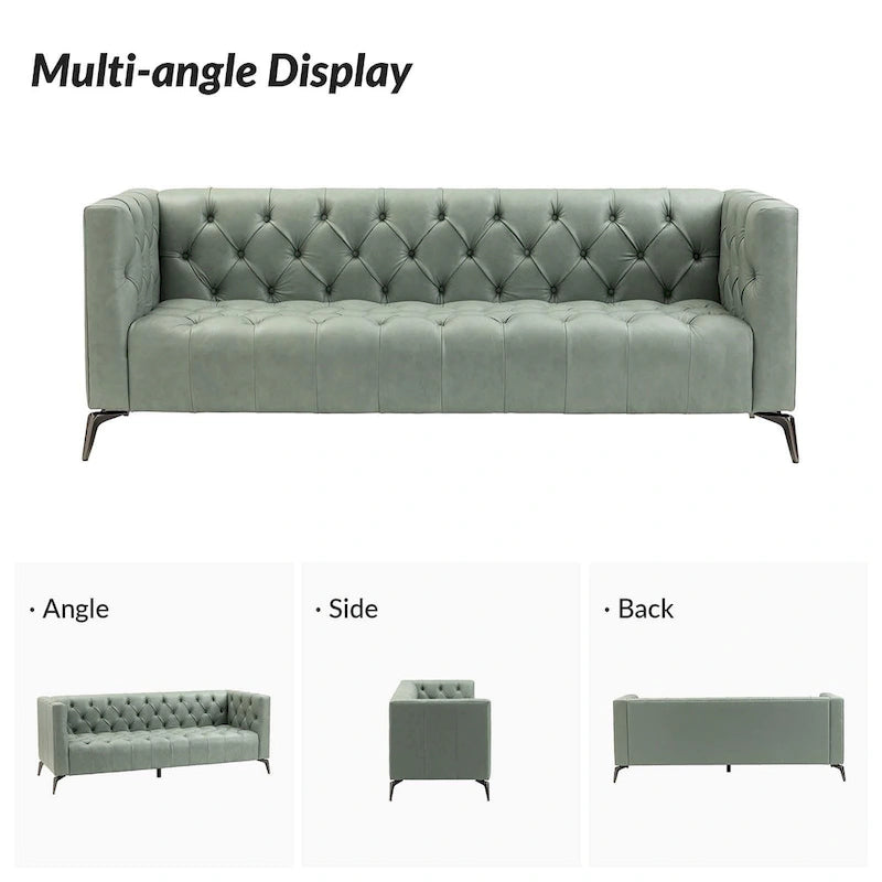Transitional Genuine Leather Sofa with Metal Legs & Tufted Back