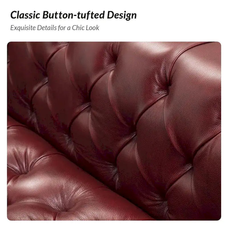Transitional Genuine Leather Sofa with Metal Legs & Tufted Back