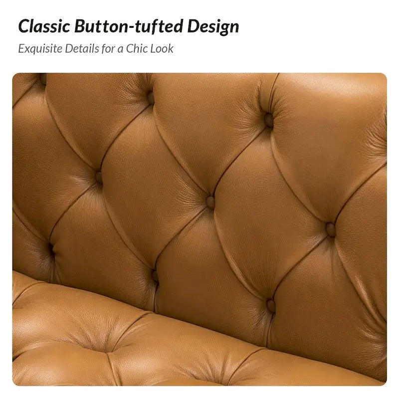 Transitional Genuine Leather Sofa with Metal Legs & Tufted Back
