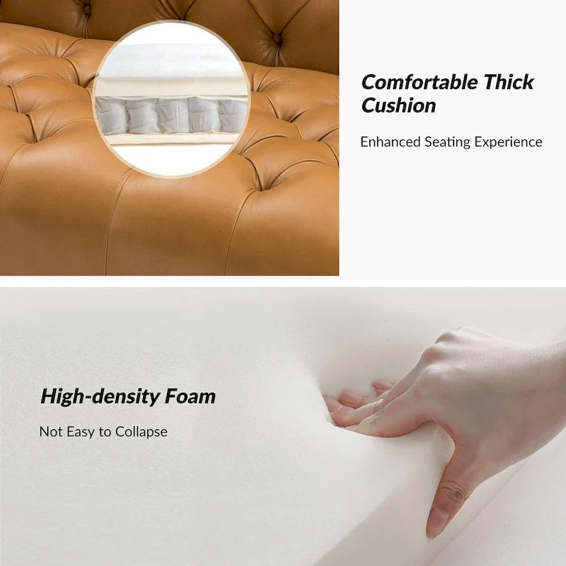 Transitional Genuine Leather Sofa with Metal Legs & Tufted Back