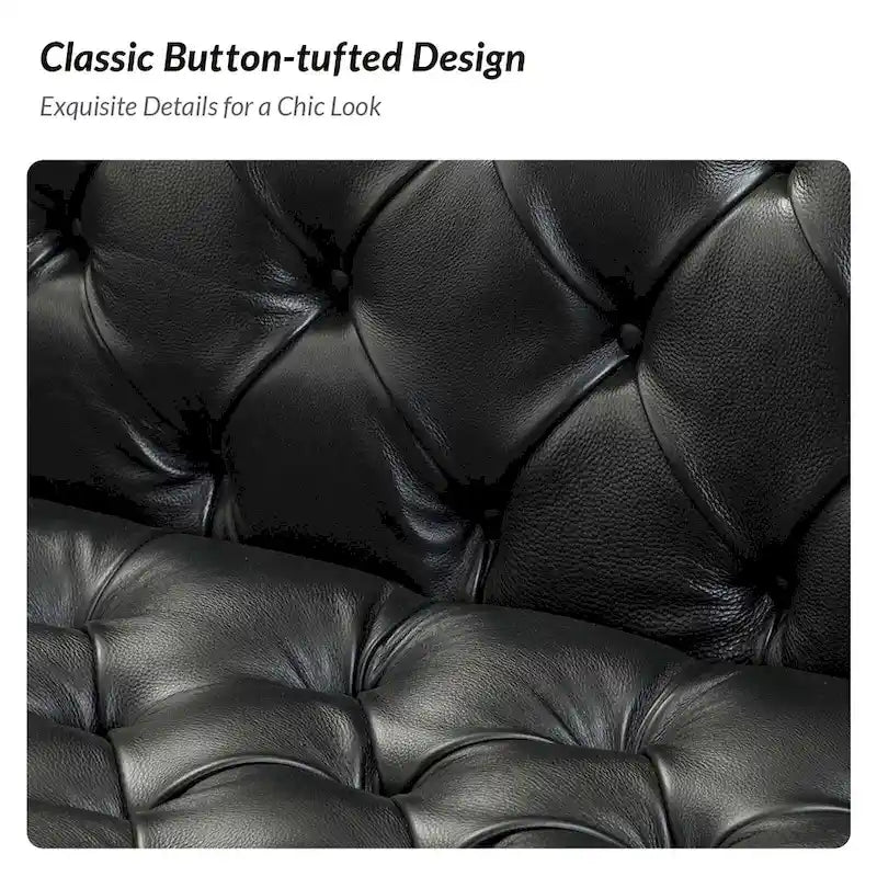 Transitional Genuine Leather Sofa with Metal Legs & Tufted Back