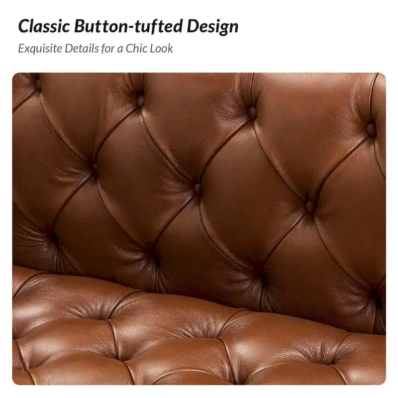 Transitional Genuine Leather Sofa with Metal Legs & Tufted Back