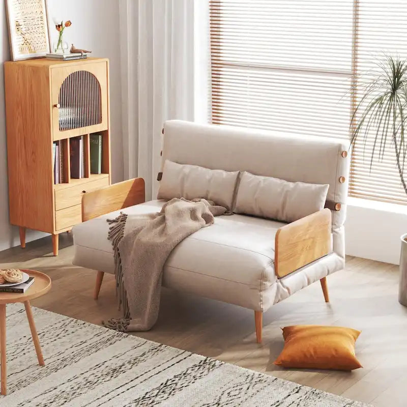 JASIWAY 43.3 Upholstered Loveseat Sofa Bed, Beige