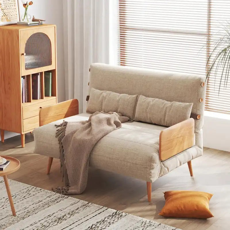 JASIWAY 43.3 Upholstered Loveseat Sofa Bed, Beige