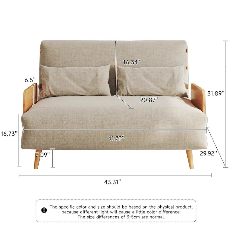 JASIWAY 43.3 Upholstered Loveseat Sofa Bed, Beige