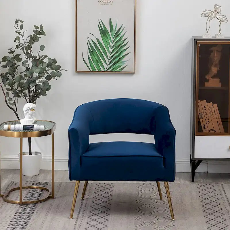 SEYNAR Modern Velvet Accent Arm Vanity Chair with Wingback and Gold Legs for Living Room
