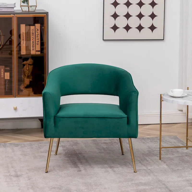 SEYNAR Modern Velvet Accent Arm Vanity Chair with Wingback and Gold Legs for Living Room