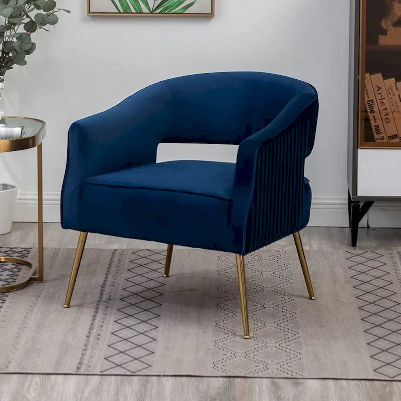 SEYNAR Modern Velvet Accent Arm Vanity Chair with Wingback and Gold Legs for Living Room