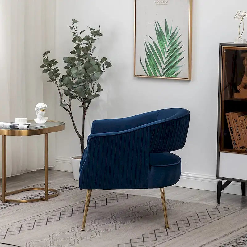 SEYNAR Modern Velvet Accent Arm Vanity Chair with Wingback and Gold Legs for Living Room