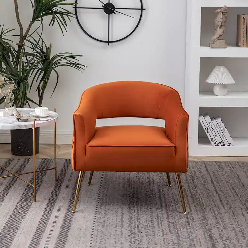 Modern Velvet Accent Arm Vanity Chair with Wingback Design & Gold Legs