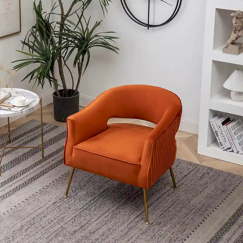 Modern Velvet Accent Arm Vanity Chair with Wingback Design & Gold Legs