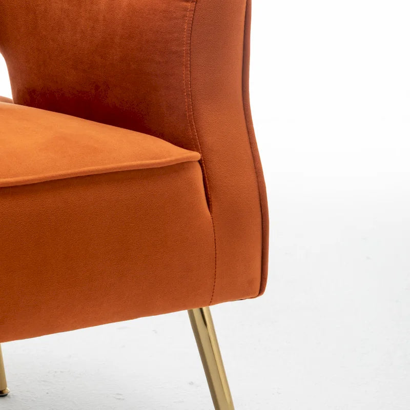 Modern Velvet Accent Arm Vanity Chair with Wingback Design & Gold Legs