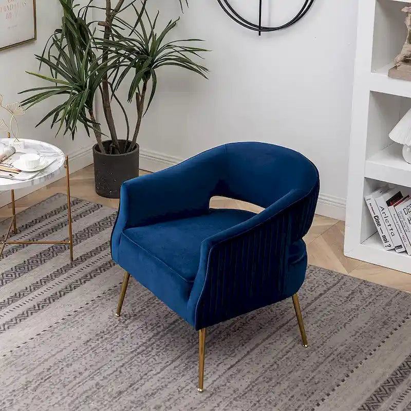 Modern Velvet Accent Arm Vanity Chair with Wingback Design & Gold Legs