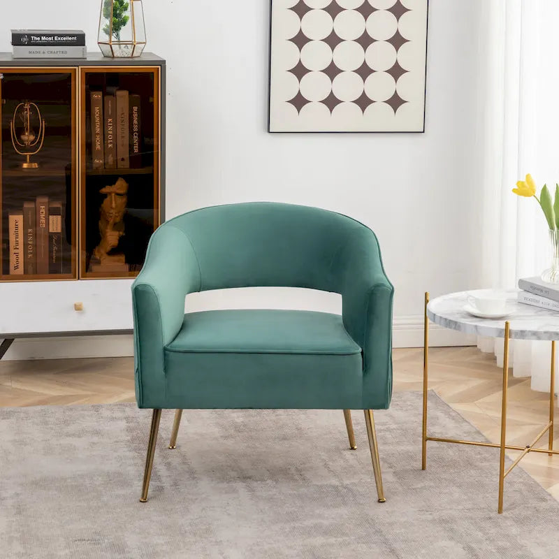 Modern Velvet Accent Arm Vanity Chair with Wingback Design & Gold Legs